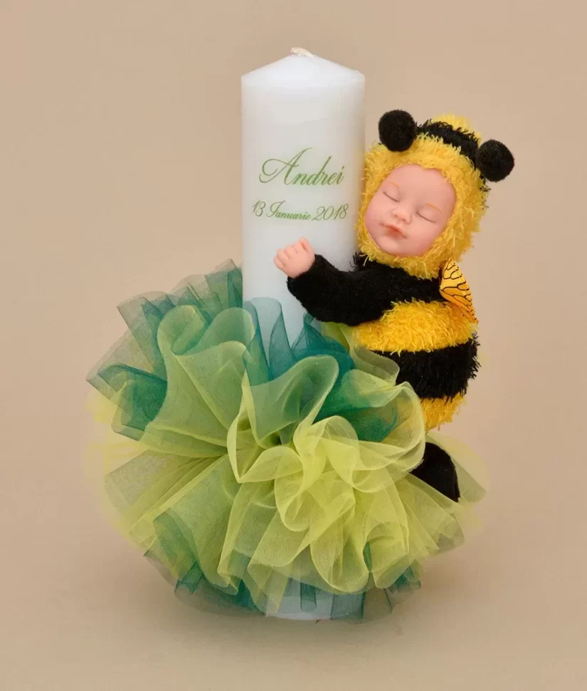 Lumanare de botez personalizata albinuta anne geddes